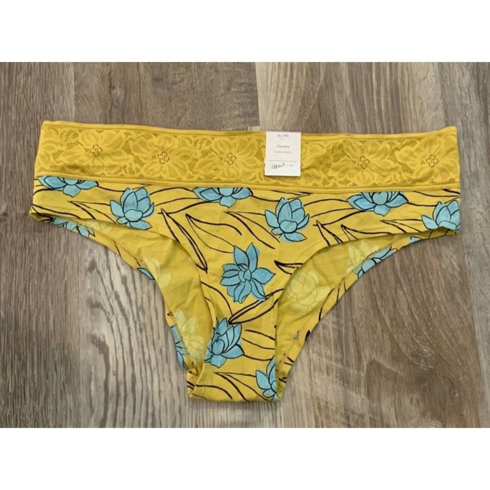 Auden Womens Yellow Floral Cheeky Lace Trim Underwear Panties Size XL (16)